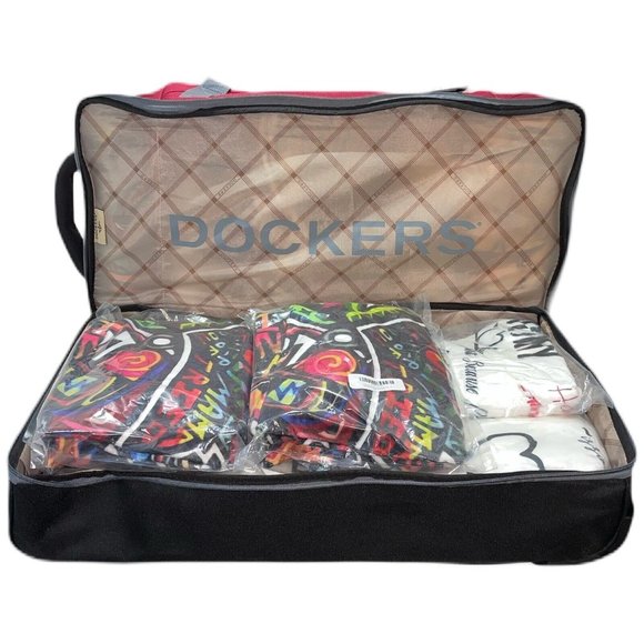 DOCKERS Red Rolling Duffel Bag - 22inch 5 Pocket Fulton Duffel X-Large - Picture 3 of 6